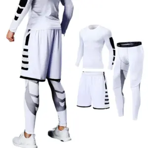 Męski dres do biegania, trening, fitness, zestaw odzieży sportowej, legginsy kompresyjne, odzież sportowa, obcisłe spodnie dresowe, rashguard z lycry