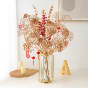 Artificial Golden Ginkgo Leaf Eucalyptus Wedding Flower Arrangement Road Christmas Home Decoration Fake Flowers