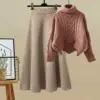 brown-red-sweater-khaki-skirt-two-piece-set