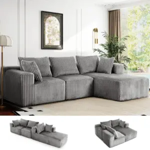 118" Compressed Sofa for Living Room L Shaped Boneless Couch, Modular Sectional Sofa, Sofa Bed Memory Foam Couches with Chaise