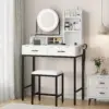 Large Dressing Table Vanity Desk with 360° Rotating Mirror and Stool Adjustable Brightness 3 colors with USB Ports for Bedroom
