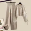 Women's Knit Pullover Sweater 2-piece Set Loose Fit Slimming Bell Bottoms Autumn/winter 2024 New Style Clothing