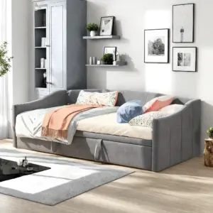 Rosahqnda Canapé-lit pliant 90/180x200 multifonctionnel 2 en 1,lit simple/double,revêtement en velours, sans matelas