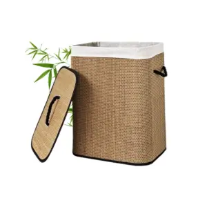 72L Large Bamboo Laundry Basket with Lid and Handles, Spacious, Space-saving Storage for Bedrooms, Bathrooms and Laundry Rooms
