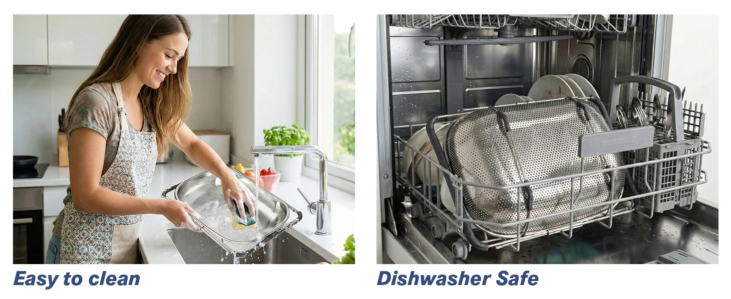 tastyWay Set Stainless Steel Over Sink Colander with Telescopic Handle - Metal Mesh Strainer Basket for Washing Fruits & Vegeta 12 kf S6e481739ab824bb69d7197ab9c057017k