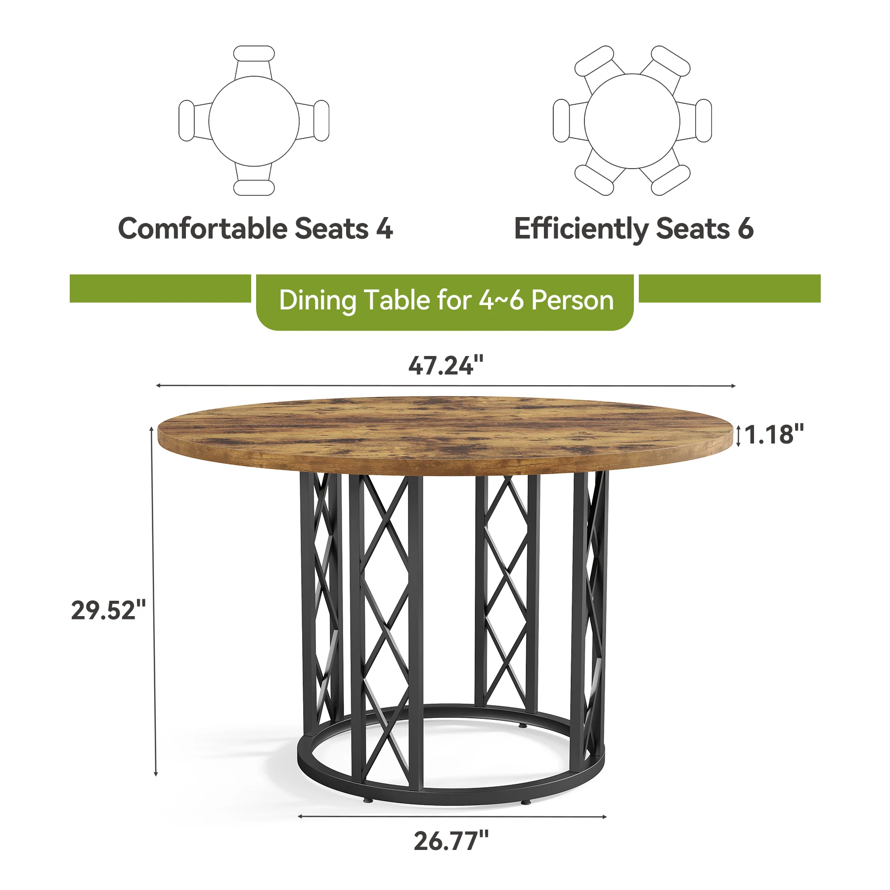 Tribesigns Round Dining Table for 4-6 People, 47-Inch Farmhouse Dinning Room Table Circle Kitchen Table, Industrial Dinner Table 15 kf S6e54c476245d465e994f172678ee8cbbJ