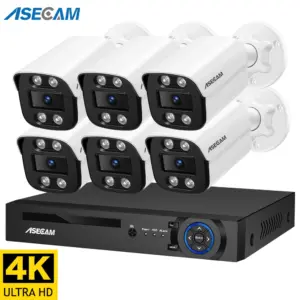 ASECAM 8MP 4K Security Camera CCTV System Home Video Surveillance Kit POE Nvr Audio Record Outdoor Ip Camera Set