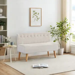 46" Nordic Style Compact 2-Seater Linen Look Sofa Comfortable Padded Double Sofa With Wooden Legs For Living Room Bedroom
