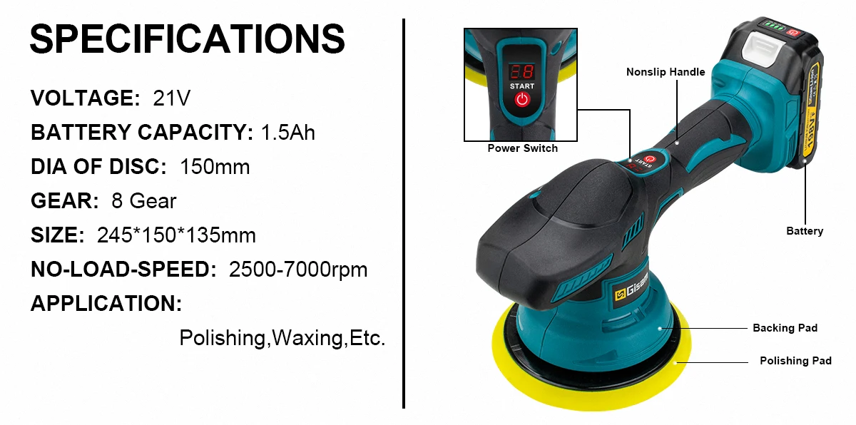 Gisam Cordless Car Polisher 8 Gears Digital Display Electric Polisher Auto Car Polishing Waxing Machine For Makita 18V Battery 11 kf S72c7a1e1dc6f4637bc46982b638a7381R