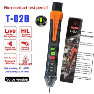 NJTY T02A Spannungsprüfer, elektrischer Stift, Wechselstrom-Spannungsprüfer, intelligenter Unterbrechungsfinder 12–1000 V, berührungslos; T02B Sprachausgabe