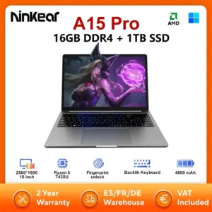 Ninkear A15 Pro Laptop 16GB 1TB AMD Ryzen 5 7430U 16 inch 120Hz 2560*1600 Display Screen Fingerprint Unlock Notebook Computer