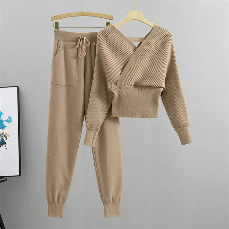 Elegant Tracksuit Sexy Two Piece Set Women Korean Style Ribbed Knitted Backless Top And Long Harem Pant Suit Autumn Outfits y2k 9 kf S768c646a513843fd8030a239d3e033e6I