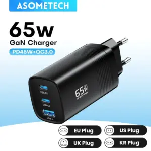 ASOMETECH GaN USB Type C Charger 65W 45W PPS PD QC4.0 Quick Charger For Macbook Laptop IPAD Tablet iPhone 16 Samsung S23 Ultra
