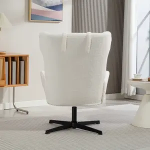 Accent chair, upholstered armchair with fleece cover, swivel base, metal frame, cream white