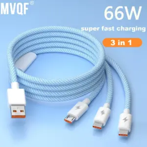 MVQF 3in1 66W Super Fast Charging Macarone Braided Data Cable, Suitable for Iphone Huawei Xiaomi Android Type C Charging Cable