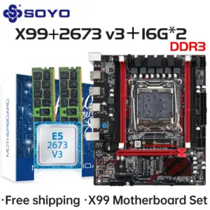 SOYO X99 D3 Gaming Motherboard Set With Intel LGA2011-3 E5 2673 V3 CPU DDR3 2*16GB ECC RAM Memory M.2 NVME Computer components