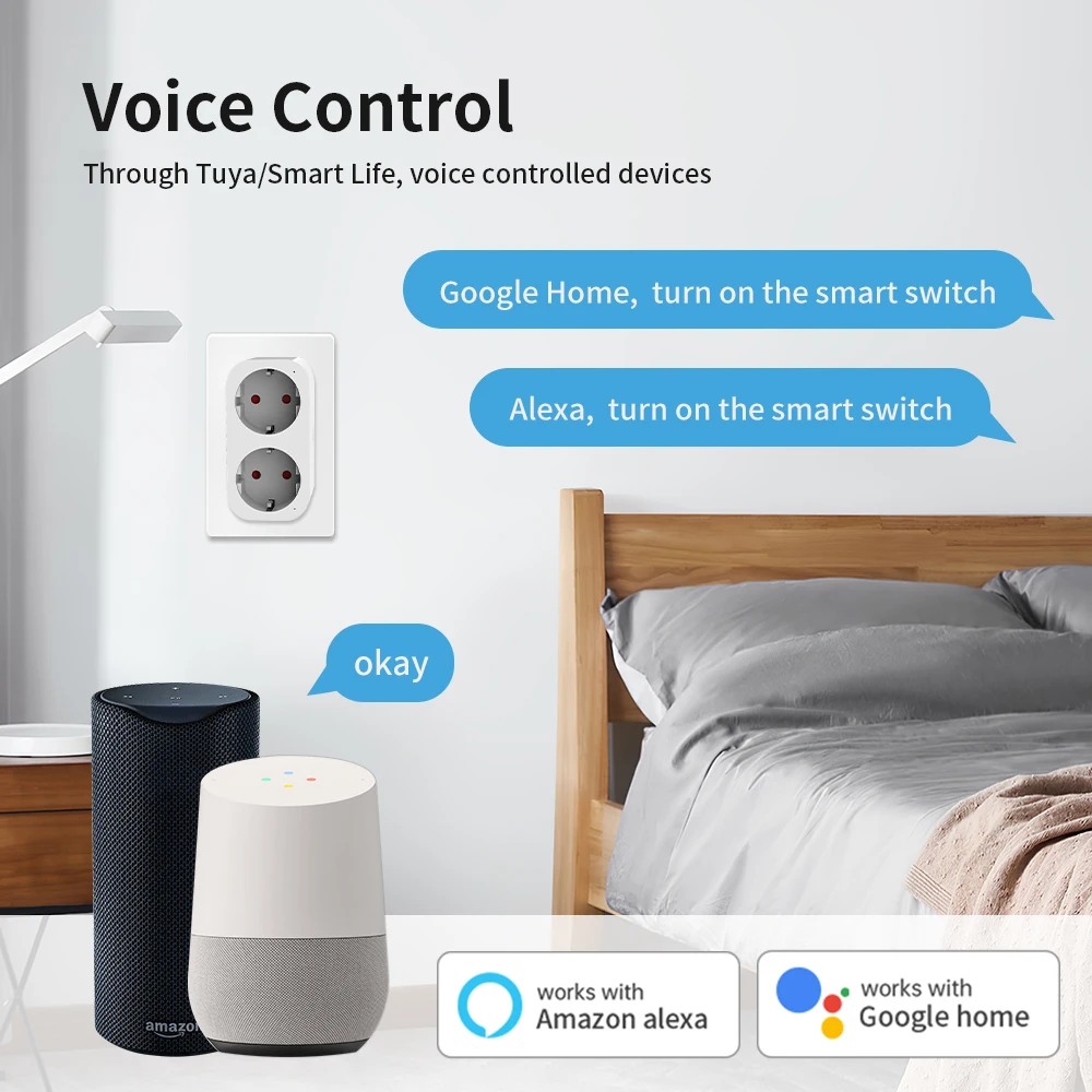 TNCE tuya wifi Dual plug 16A eu 2 socket in 1 Power Monitor Smart life Remote Control Timer Voice with Google Home Alexa Alice 8 kf