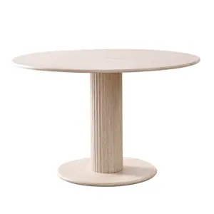Nordic Style Round Dining Table, Modern Solid Wood Home Kitchen Dining Table, Suitable for 4-6 People, 115cm Diameter