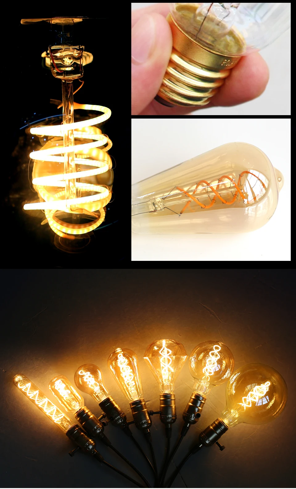 E27 LED Filament Light Bulb 220V 4W A60 ST64 T45 T185 G80 G95 G125 Retro Vintage ampoules LED Edison Lamp Spiral Bulb For Home 12 kf S7978c1f1367443c7a43b336bda46fd4as