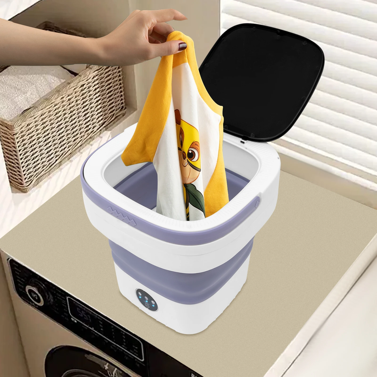 12L Foldable Mini Washing Machine - Portable Laundry for Underwear/Baby Clothes with 3 Wash Modes (Purple, EU Plug) 12 kf S7ac83b9370cd4359b759a96f73973ad3h