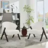Mid Century Modern Linen Accent Chair With Wood Frame Comfortable Reading Armchair For Living Room Bedroom Balcony Easy Assembly