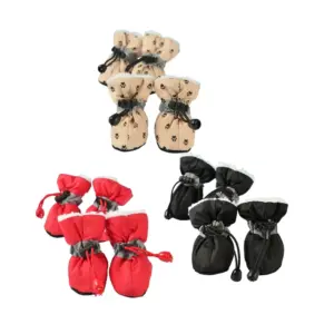 4pcs/set Pet Dog Shoes Winter Warm Strip Puppy Shoes for Small Medium Dogs Anti-slip Puppy Footwear Cat Dog Walking Sneakers