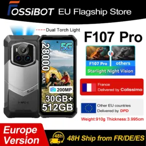 Fossibot F107 Pro 28000mAh 66W Smartphone Starlight Night Vision Camera 30GB(12+18) 512GB 200MP NFC Dual Flashlights Android 15