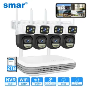 Smar Waterproof 6MP HD Wireless Dual Lens PTZ WiFi IP Home Security Camera System 8CH NVR H.265 Video Surveillance Set CCTV Kit