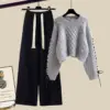 gray-sweater-black-casual-pants-two-piece-set