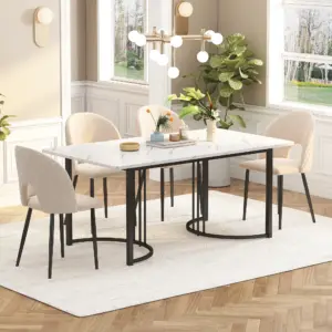 Anajqaqia 140×80×75 cm Dining Table, Modern Kitchen Dining Table, Metal Frame, Rectangular Dining Table with Adjustable Feet
