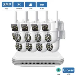 8MP Wireless CCTV System WiFi NVR Kit Dual Lens IP Cameras Security Tow Way Audio 8CH Video P2P Surveillance Set iCSee XMeye