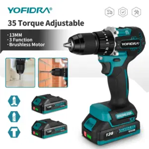 YOFIDRA 13MM Brushless Electric Impact Drill 35+3 Torque Cordless Woodworking Screwdriver Power Tool For Makita Battery Pin