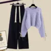 purple-sweater-black-casual-pants-two-piece-set