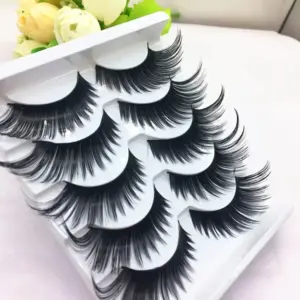 5 Pairs Black False Eyelashes Exaggerated Thick Lashes Cat-Eye Fluffy Faux Mink Lashes For Daily & Party Makeup