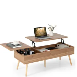 Coffee Table Height Adjustable, Living Room Table with Storage Space, Double Lifting Plate, 120 x 49 x 42 cm, Natural