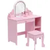 Lighted Adjustable Mirror Vanity Table Set Wooden Princess Makeup Desk with Stool, Storage Drawer & Open Shelves Pink