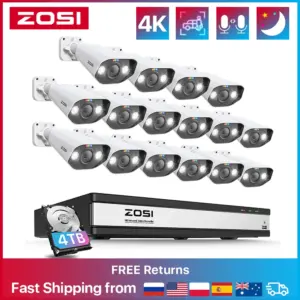 ZOSI Security Camera System 16CH 8MP Ultra HD POE NVR Kit CCTV Audio AI Face Detection Outdoor Video Surveillance IP Camera Set