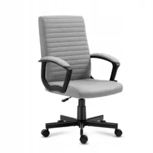 Rotary office chair upholstered with gray fabric adjustable on wheels
