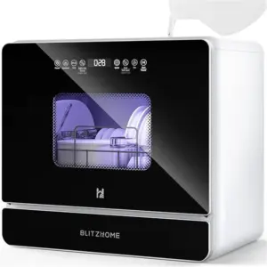 BlitzHome BH-6-CDW Portable Countertop Dishwasher With 3D 360° 3 Sprayer 5.2L Built-in Water Tank 9 Programs PTC Hot Air Drying