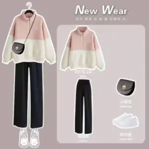 Velvet and Thickened Lamb Hair Outer Set for Women's Autumn and Winter New Korean Casual Wide Leg Pants Fashion Two Piece Set 6 kf S865fd21d97a64399b6a57e55dbe2b118Y