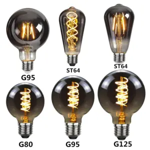 LED E27 ST64 G80 G95 G125 4W Dimmable220V Smoky Gray Warm GSpiral Filament Bulb Retro Vintage Decorative Lighting Edison Lamp