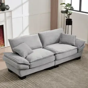 A modern, simple double sofa with a spring bed, which is enough for a pillow, is cozy, but spacious and spacious