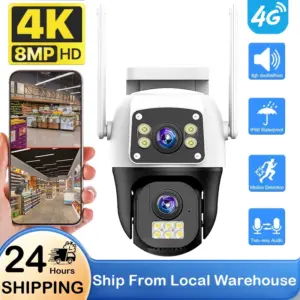 V380 4K 8MP 4G Camera Outdoor Dual Lens PTZ IP Cameras Auto Tracking Video Monitor Security Protection Home Surveillance