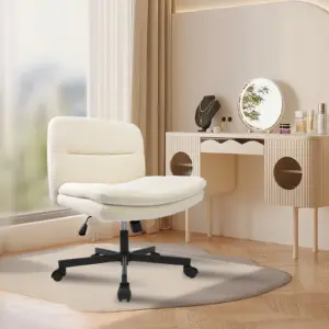 Durrafy Armless Office Chair for Home Office, Fabric Desk Chair Ergonomic Cross Legged Vanity Chair Height Adjustable.
