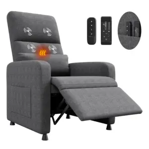Power Recliner Chair with Massage and Heat Adjustable Electric Recliner Overstuffed Tall Back Padded Seat Home Theater Seating