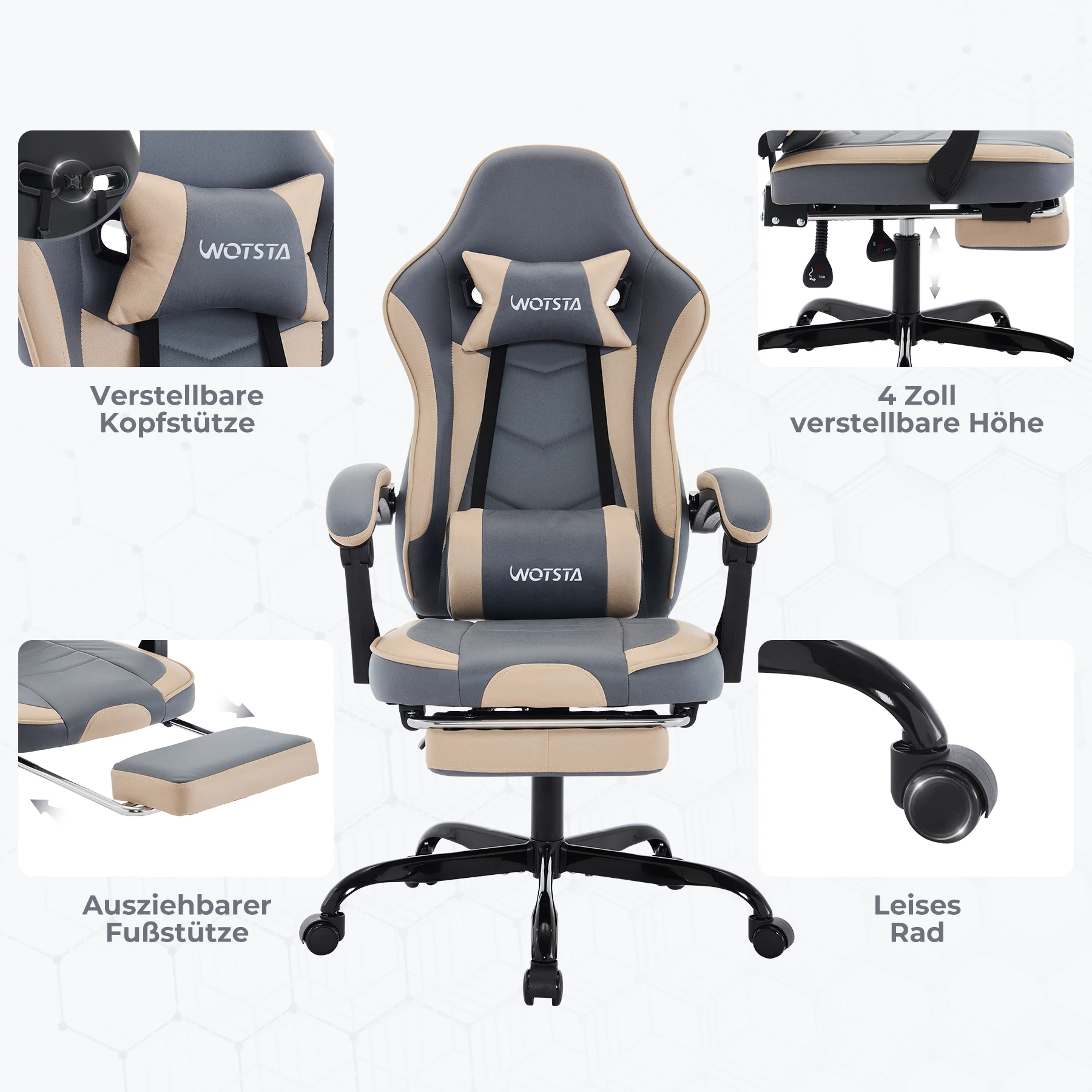 WOTSTA Gaming Chair with Footrest Gamer Chairs Ergonomic with Lumbar Cushion Headrest Chair Height Adjustable Computer Chair 18 kf S8c091d7dfe884531868dc04095ca8b21S