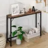 Narrow console table with socket and USB port-100x 23 x 80cm-Small side table-Coffee table-Vintage brown-grey-For hallway,foyer