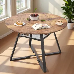 Rosahqnda Wood Open Shelf Round dining table Fit kitchen and living room Retro Style 120 cm