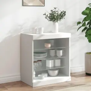 z oświetleniem LED, Living Room Cabinets do salonu, ukośna szafka do przechowywania, kredens, biała, 60,5 x 37 x 67 cm –