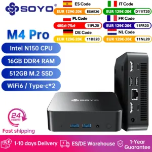 SOYO Mini PC M4 PRO Mini Computer Inter N150 CPU 16GB DDR4 512GB SSD TypeC*2 4K Dual HDMI WiFi6 BT5.2 Win11 Pro Desktop Computer
